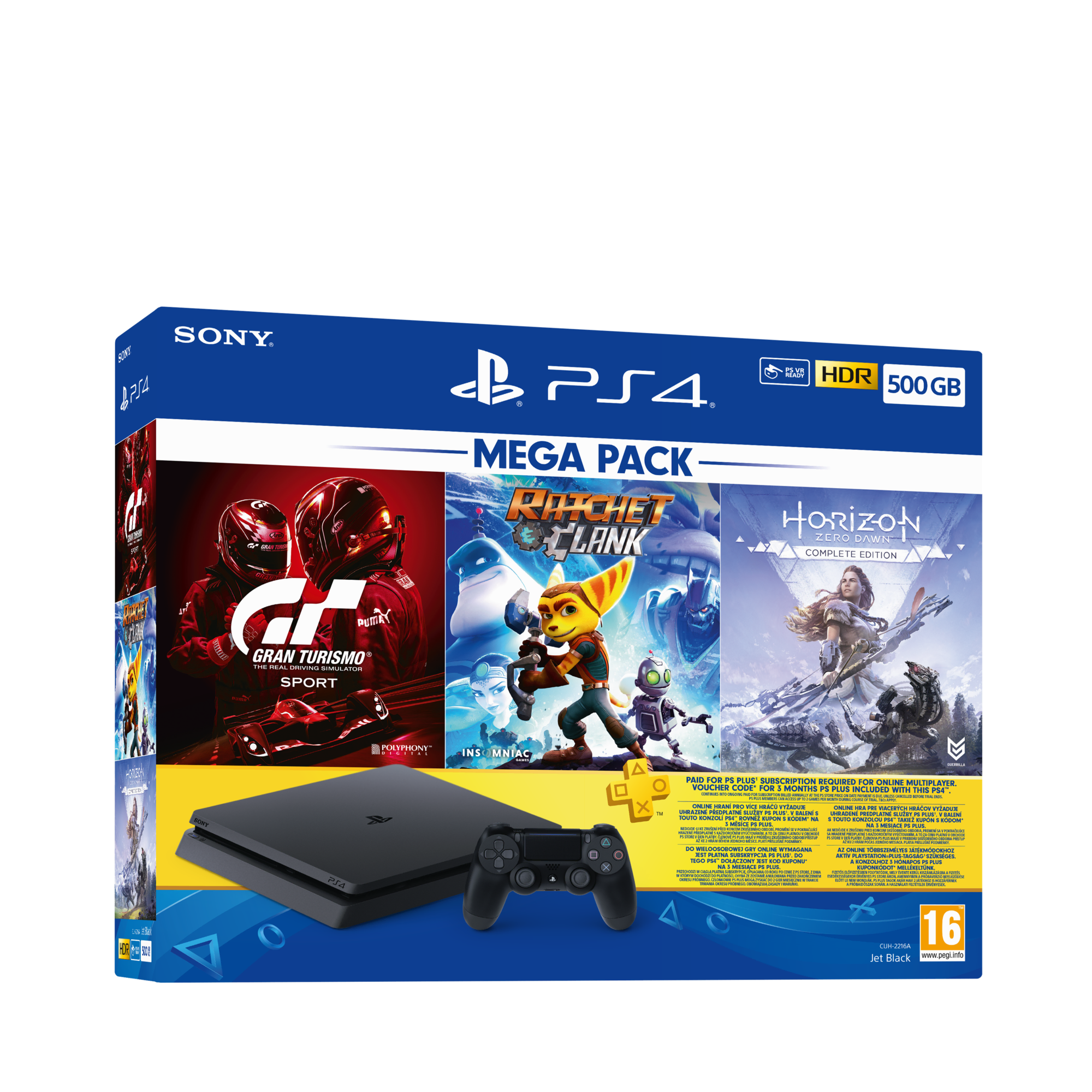 PS4 500GB Mega Paket(HZD-CE+GTS+RC+3ayP) Oyun Konsolu