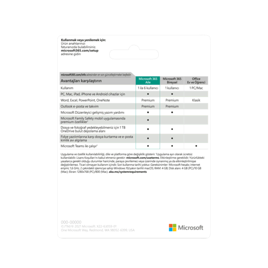 Microsoft 365 Aile Türkçe Bilgisayar Çevre Birimleri